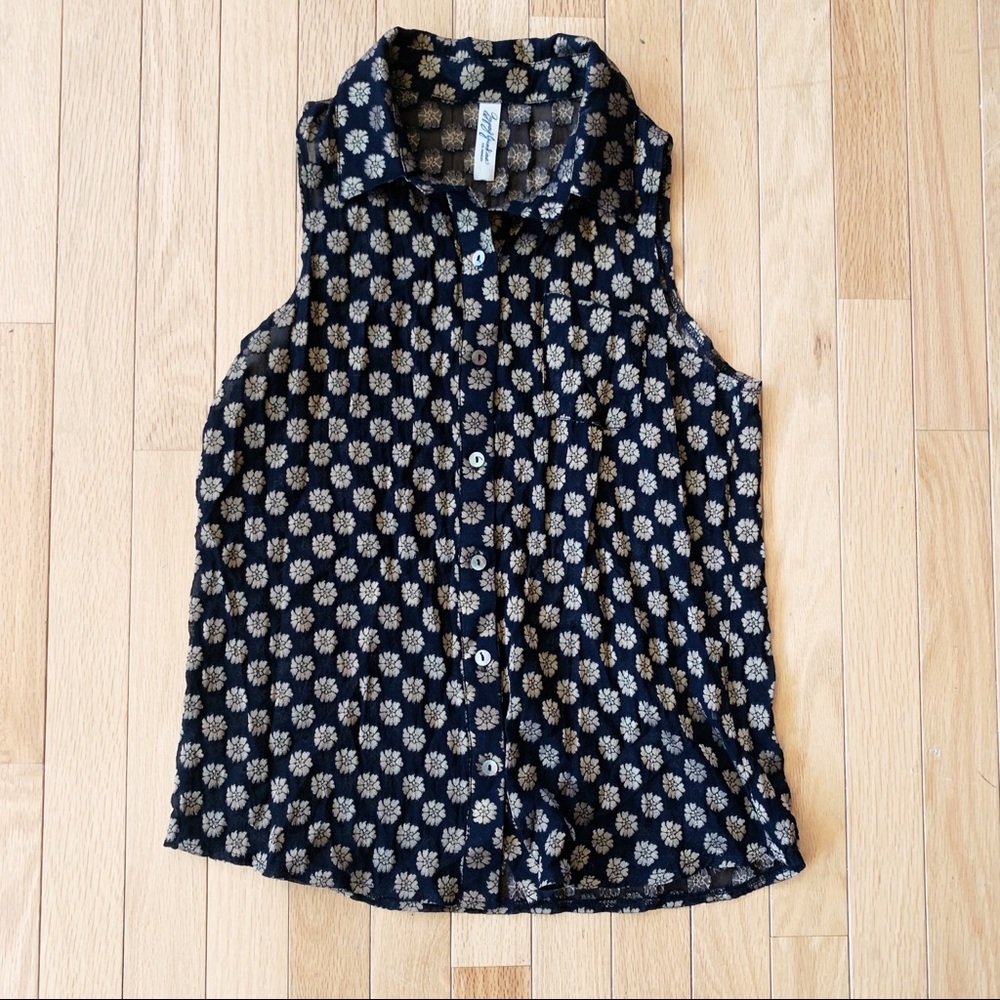 Black + Gold Floral Print Blouse